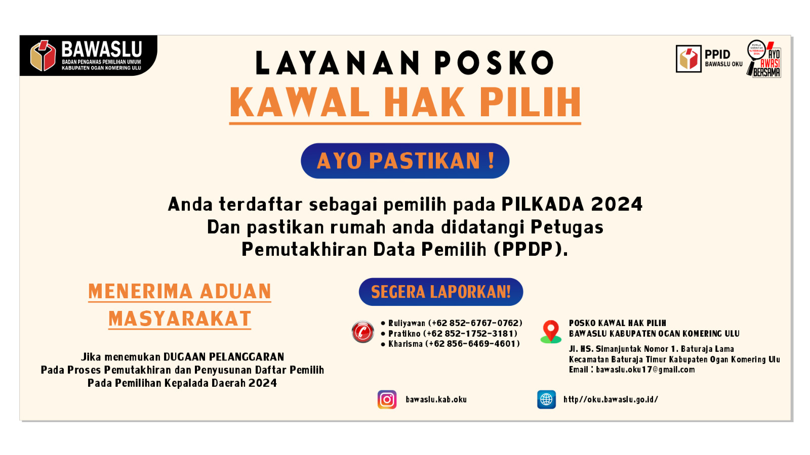 Layanan Posko Kawal Hak pilih pada pemilihan serentak tahun 2024 