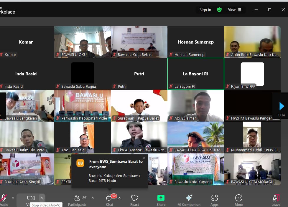 Photo Zoom Meeting PDPB oleh Bawaslu RI.